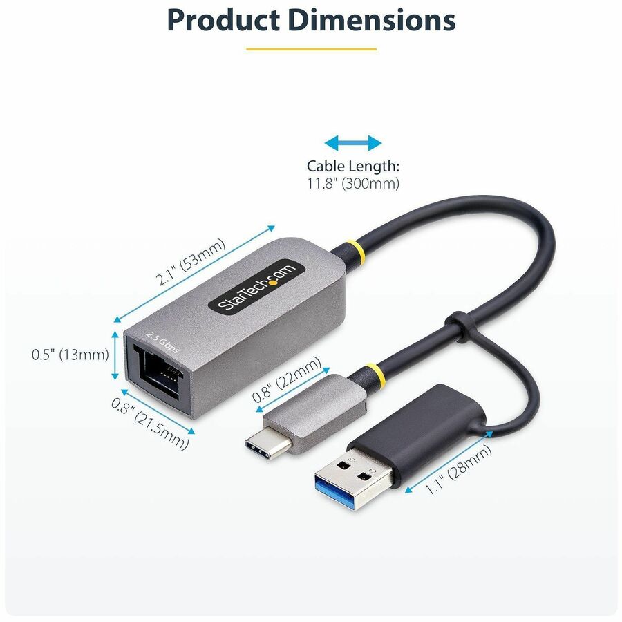 StarTech.com 2.5GbE USB-C to Ethernet Adapter with USB-A Converter, NBASE-T NIC, USB 3.0 Type-C 2.5/1G Multi Speed Network, USB 3.1 RJ45
