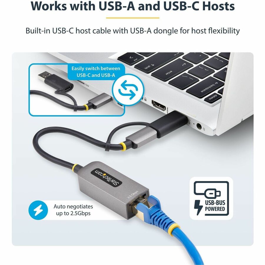 StarTech.com 2.5GbE USB-C to Ethernet Adapter with USB-A Converter, NBASE-T NIC, USB 3.0 Type-C 2.5/1G Multi Speed Network, USB 3.1 RJ45
