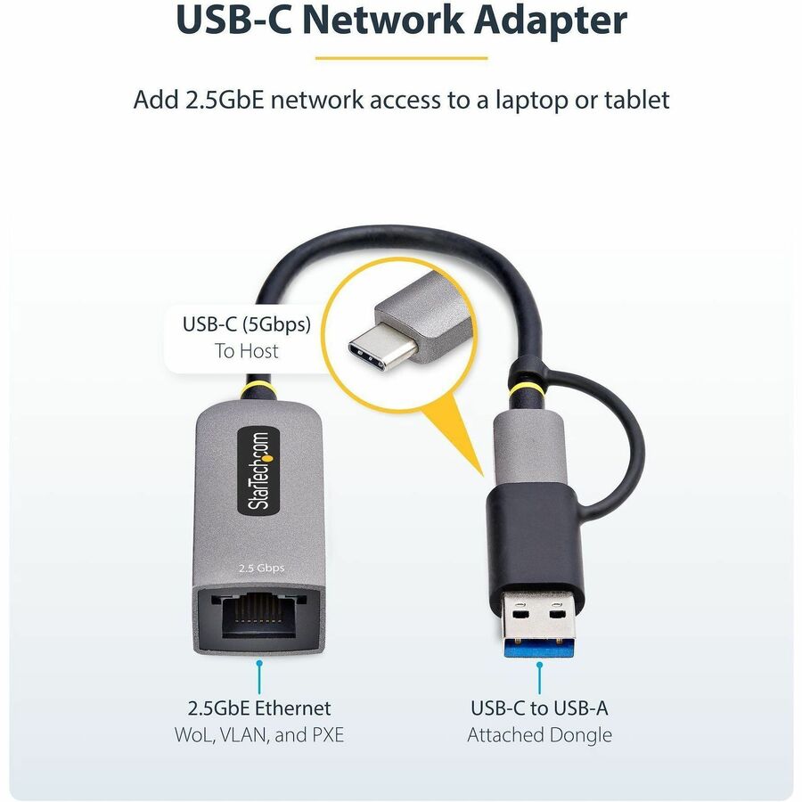 StarTech.com 2.5GbE USB-C to Ethernet Adapter with USB-A Converter, NBASE-T NIC, USB 3.0 Type-C 2.5/1G Multi Speed Network, USB 3.1 RJ45