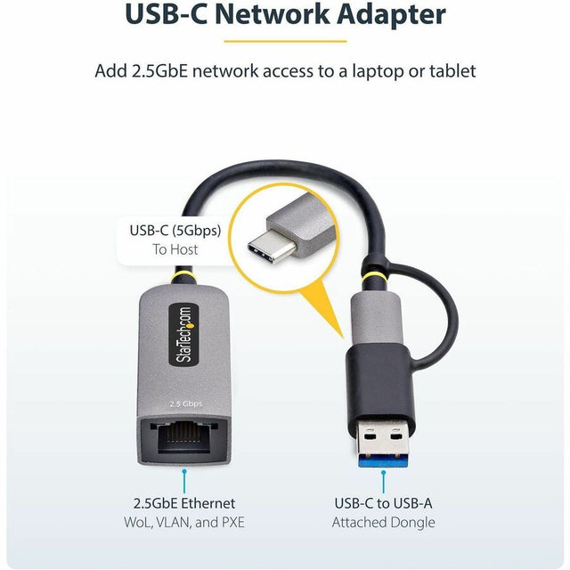 StarTech.com 2.5GbE USB-C to Ethernet Adapter with USB-A Converter, NBASE-T NIC, USB 3.0 Type-C 2.5/1G Multi Speed Network, USB 3.1 RJ45