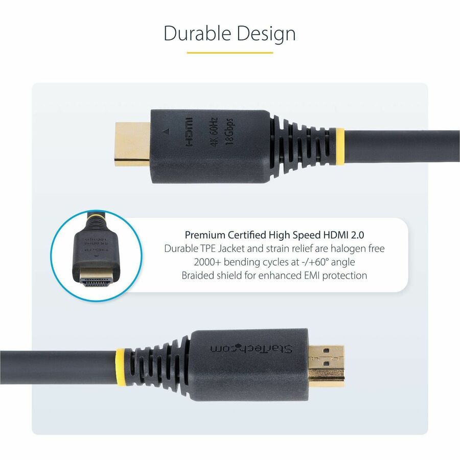 StarTech.com 25ft (7.6m) Premium Certified High Speed HDMI Cable, 4K 60Hz/1440p 144Hz, 18Gbps, UHD HDMI 2.0 Cord, TPE Jacket