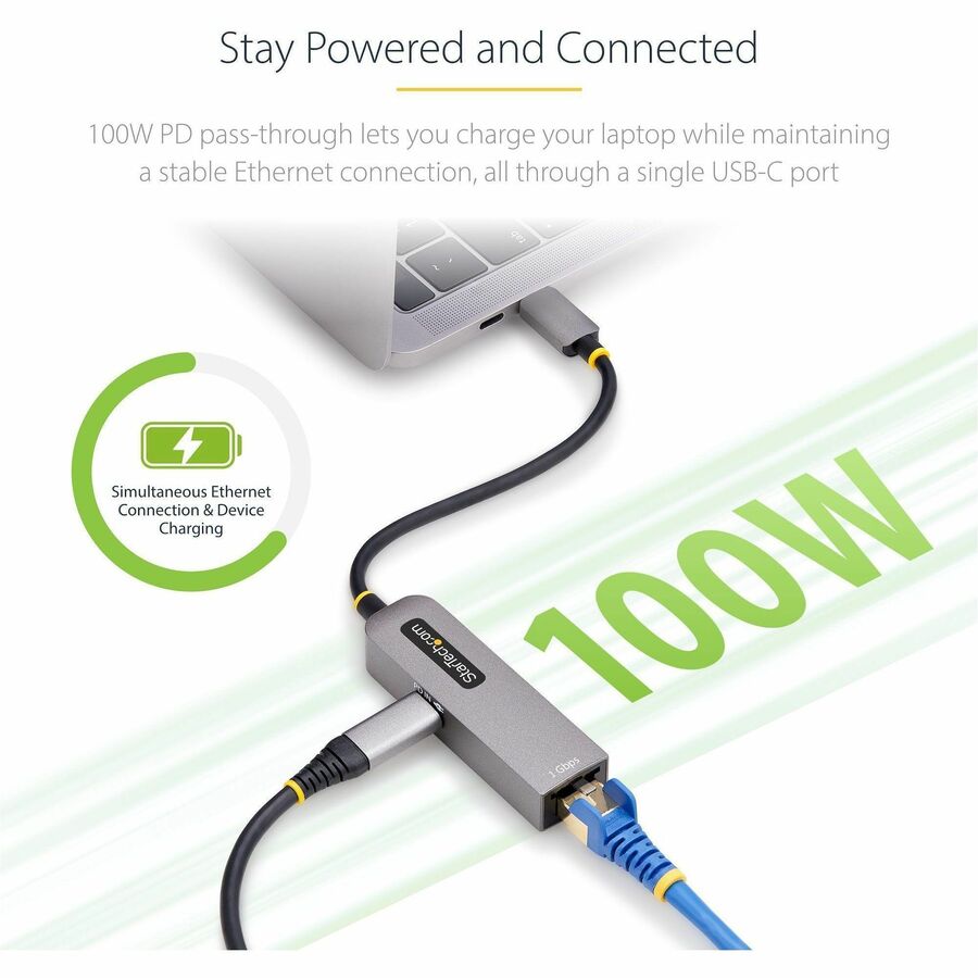 StarTech.com USB-C to Ethernet Adapter, 100W PD Pass-Through, NIC, USB 3.0 Type-C 1Gbps Multi Speed Network, USB 3.1 RJ45, Windows & Mac