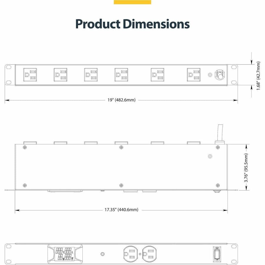 StarTech.com 8-Outlet Horizontal Rack Mount PDU, 1U Server Power Distribution Strip w/Surge Protector, 125V/15A, 8ft/2.4m Power Cord, TAA