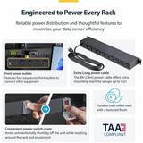 StarTech.com 16-Outlet Horizontal Rack Mount Metered PDU, 1U Server Power Strip w/Surge Protector, 125V/15A, 8ft (2.4m) Power Cord, TAA