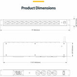StarTech.com 16-Outlet Horizontal Rack Mount Metered PDU, 1U Server Power Strip w/Surge Protector, 125V/15A, 8ft (2.4m) Power Cord, TAA