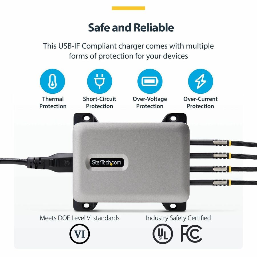 StarTech.com 4-Port Multi-Device USB-C Charger, 240W Total, Single Port 140W EPR, Screw Locking Ports, Ideal for Boardrooms