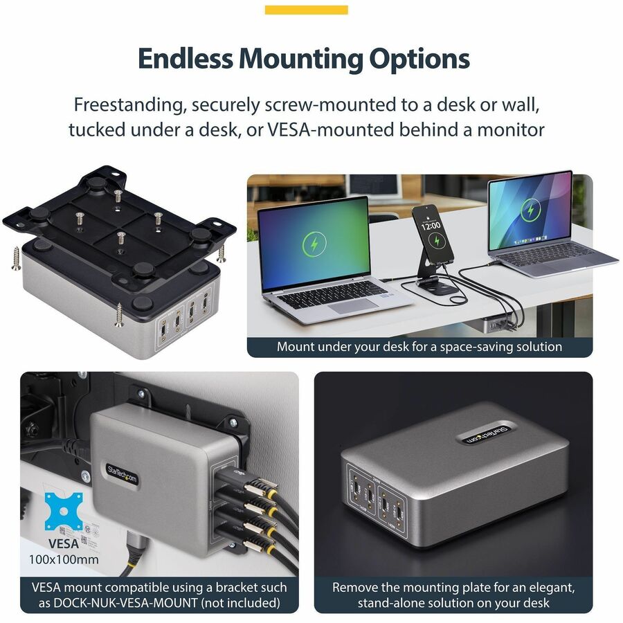 StarTech.com 4-Port Multi-Device USB-C Charger, 240W Total, Single Port 140W EPR, Screw Locking Ports, Ideal for Boardrooms