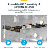 StarTech.com 4-Port USB Type-C PCIe Card, USB 3.2 10Gbps, USB-C PCI Express Expansion Card, 4x Independent USB Controllers, TAA-Compliant