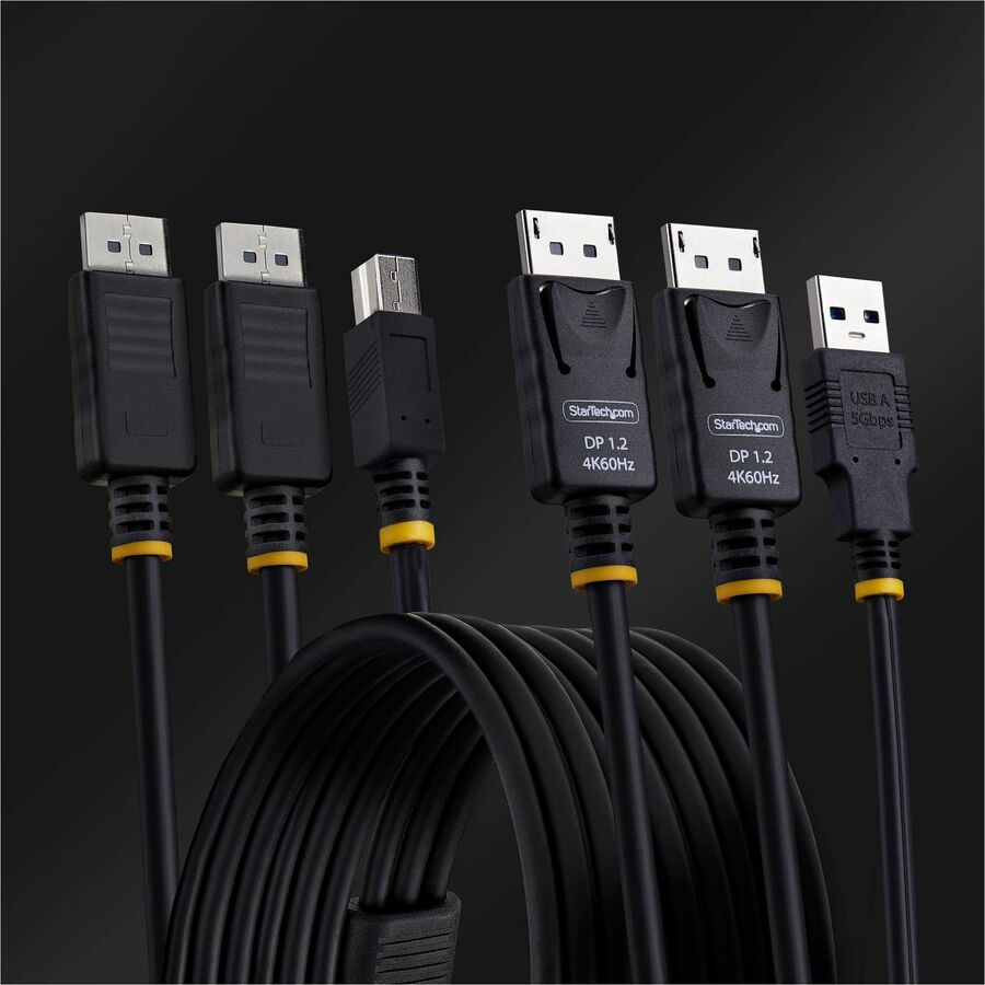 StarTech.com 6ft (1.8m) Dual-DisplayPort and USB 5Gbps KVM Cable, 4K 60Hz, Universally Compatible Combo Cable for KVM Switches