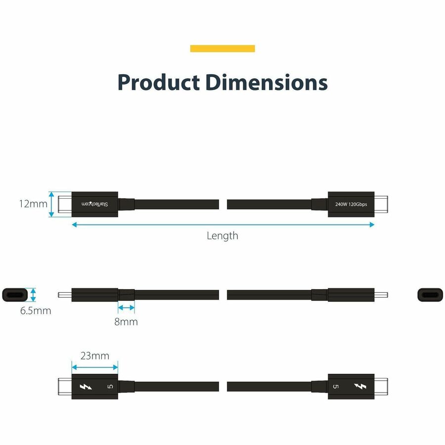 StarTech.com 2.6ft (80cm) Thunderbolt 5 Cable, 80Gbps/120Gbps, 240W PD, 8K 60Hz, Certified Thunderbolt Cable, Compatible w/TB4/USB-C