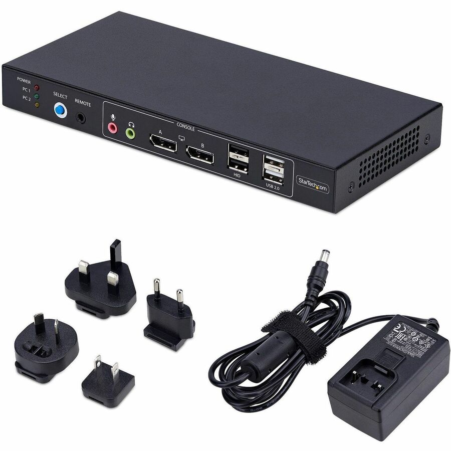StarTech.com 2-Port Dual-Monitor DisplayPort KVM Switch with Dual View Video Matrix, 4K 60Hz, 4x USB Hub Ports, TAA Compliant