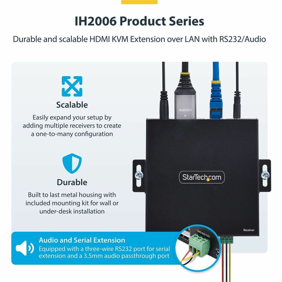 StarTech.com HDMI KVM Extender Over IP Network, 4K 60Hz, Driverless, HDMI and USB Over Ethernet/CAT6, AVoIP, Transmitter/Receiver Kit