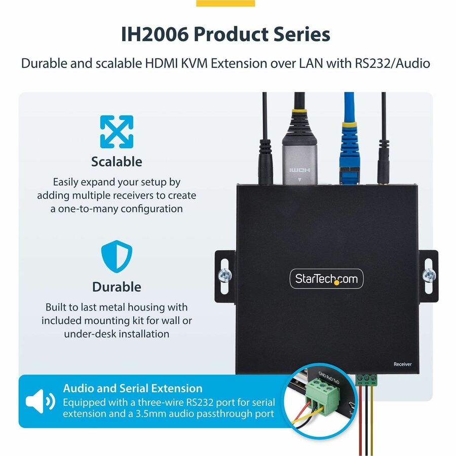 StarTech.com HDMI Receiver Over IP Network for the IH2006 Product Series, 4K 60Hz, AVoIP, Driverless, Receiver Only