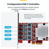 StarTech.com 4-Port USB Type-C PCIe Card, USB 3.2 10Gbps, USB-C PCI Express Expansion Card, 4x Independent USB Controllers, TAA-Compliant
