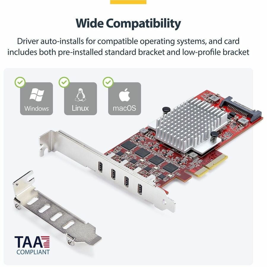 StarTech.com 4-Port USB Type-C PCIe Card, USB 3.2 10Gbps, USB-C PCI Express Expansion Card, 4x Independent USB Controllers, TAA-Compliant
