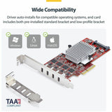StarTech.com 4-Port USB Type-C PCIe Card, USB 3.2 10Gbps, USB-C PCI Express Expansion Card, 4x Independent USB Controllers, TAA-Compliant