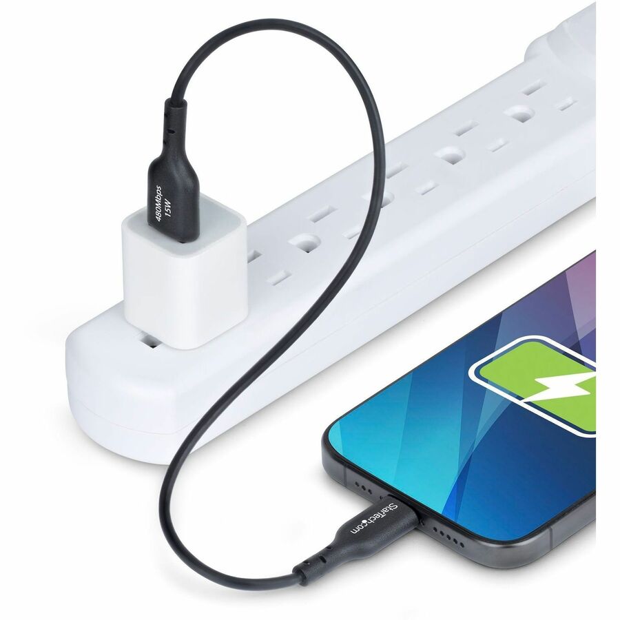 StarTech.com 1ft (30cm) USB-A to USB-C Charging Cable, Charge & Sync, 3A, USB 2.0, TPE Jacket - Black USB Charging Cord