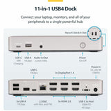 StarTech.com Triple-Monitor USB4 Docking Station, 4K 60Hz HDMI or DisplayPort, 6x USB Hub, 2.5GbE, 100W Charging, Driverless USB-C Dock