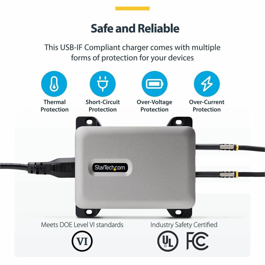 StarTech.com 4-Port Multi-Device USB-C Charger, 240W Total, 1-Port 140W EPR, Screw Locking Ports, Ideal for Boardrooms, 2x 10ft Cable Incl