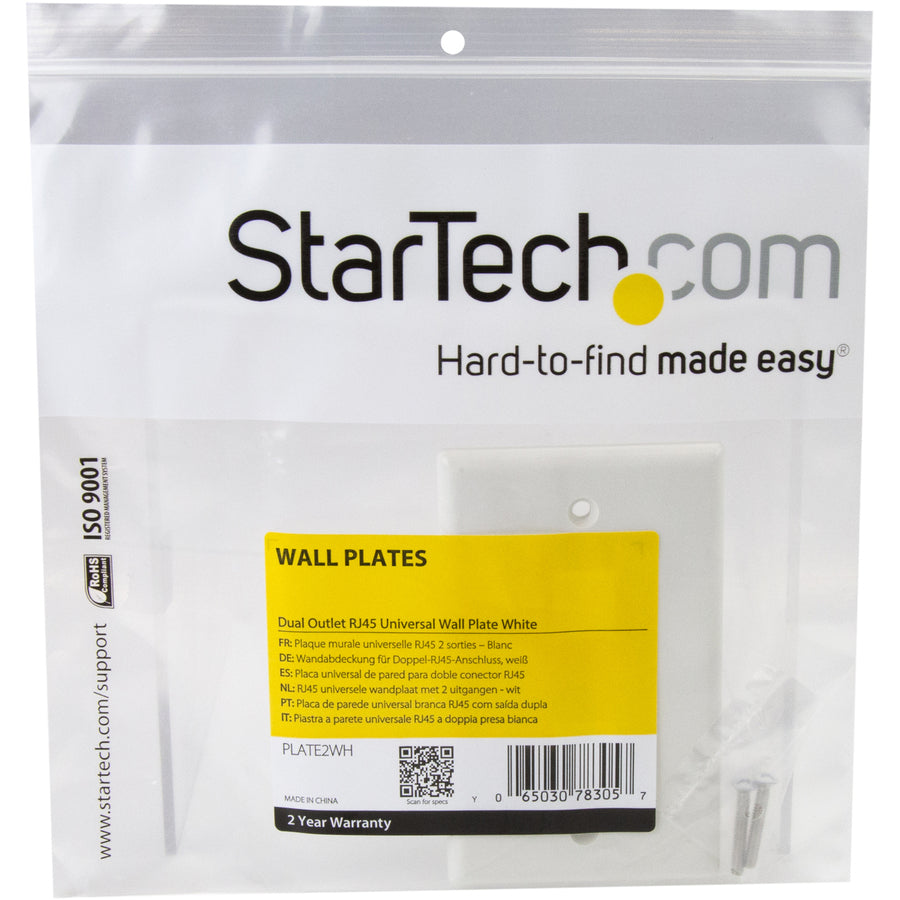 StarTech.com Plaque murale universelle RJ45 à double prise, blanche