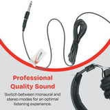 Califone 3068AV Switchable Stereo/Mono Over-Ear Headphones, 3.5mm and Adapter Plug, Black